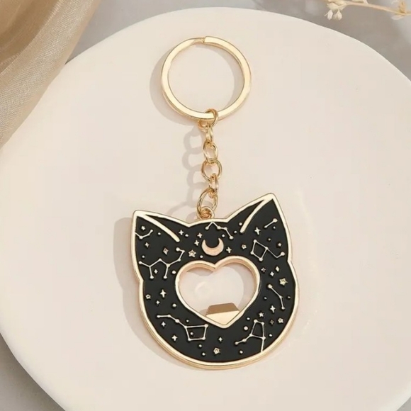 🌻3 For $15🌻 Black Cat Constellation Bottle Opener Bag Charm/Key Ring - Picture 2 of 4